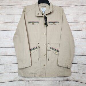 NWT Monroe & Main Women's Brown Button Embroidered Back Military Style Jacket M